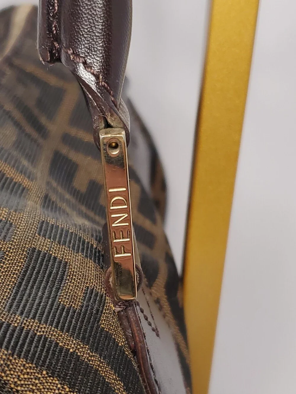 Fendi Brown Zucca Canvas Boston Bag with Leather Trim